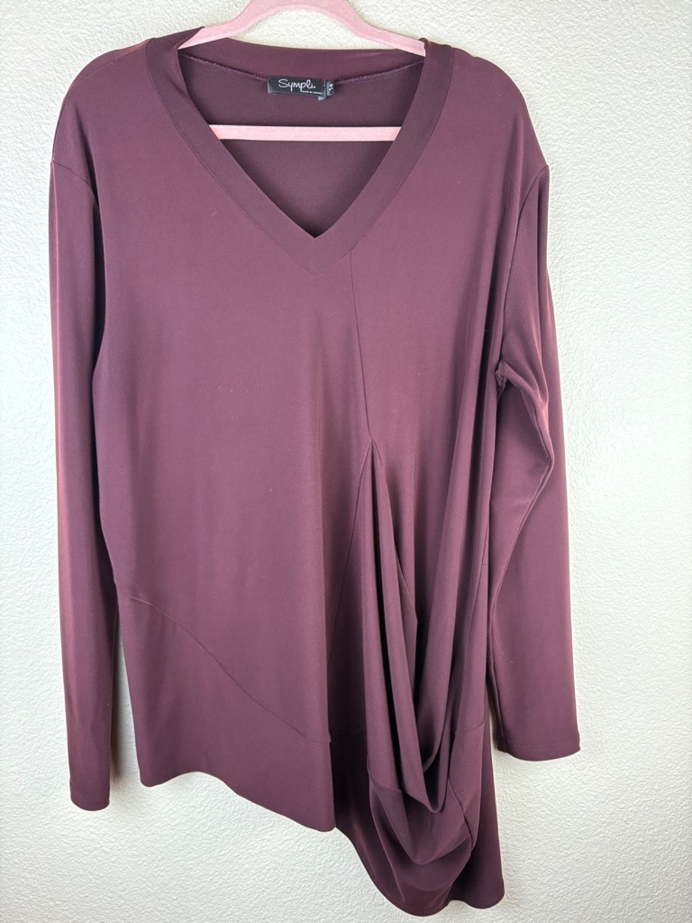 Sympli Asymmetrical Tunic Top 14 Plum Slinky Stretchy Lagenlook Artsy Travel